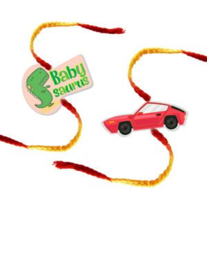 Baby Saurus & Car  Kids Rakhi For Little Brothers Combo Pack of 2