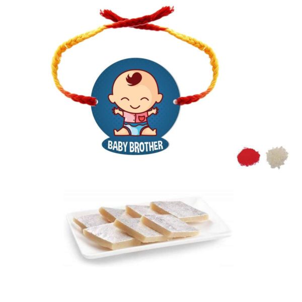 YaYa Cafe Rakhi Sweets Gift Combo for Baby Brother Printed Rakhi, Kaju Katli - 500 gm, Gift Combo of 2 Raksha Bandhan