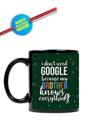 Google My Brother Knows Everything Ceramic Printed Mug, Coaster with Rakhi Combo - Multicolor, 330 ml, Set of 3