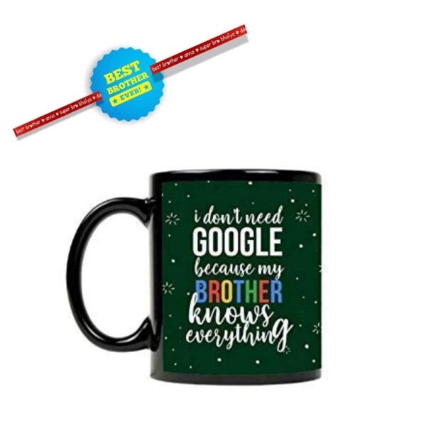 Google My Brother Knows Everything Ceramic Printed Mug, Coaster with Rakhi Combo - Multicolor, 330 ml, Set of 3
