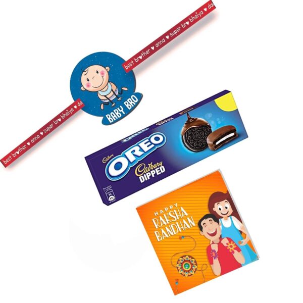 TheYaYaCafe Rakhi Gifts Combo for Brother Cadbury Oreo Dipped Chocolate Cookie (50 g) with Baby Boy Kid Rakhi