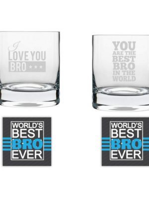 TheYaYaCafe Yaya Cafe™ Birthday Rakhi Gifts for Brother, I Love You Bro Whiskey Glass Stelvio, Coaster Gift Combo of 4