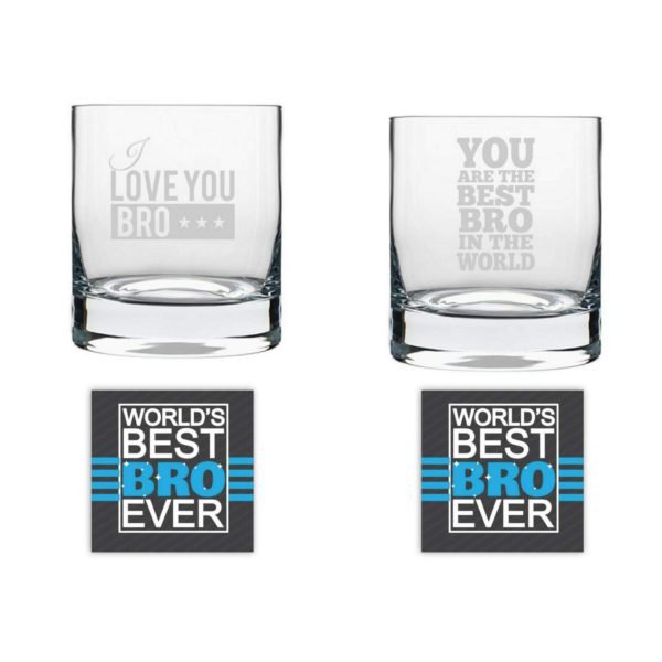 TheYaYaCafe Yaya Cafe™ Birthday Rakhi Gifts for Brother, I Love You Bro Whiskey Glass Stelvio, Coaster Gift Combo of 4