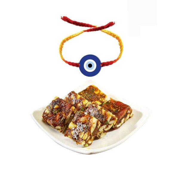 Yaya Cafe Printed Rakhi Sweets Gift Combo for Brothers, Evil Eye Printed Rakhi, Anjeer Barfi - 1kg, Gift Combo Raksha Bandhan