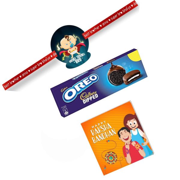 Cadbury Oreo Dipped Chocolate Gift  with Car Kids Rakhi Combo Of - 2