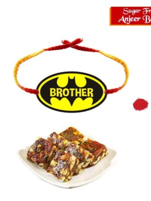 Yaya Cafe Rakhi Sweets Gift Combo for Brother Batman Brother Printed Rakhi, Anjeer Barfi- 1 Kg Raksha Bandhan
