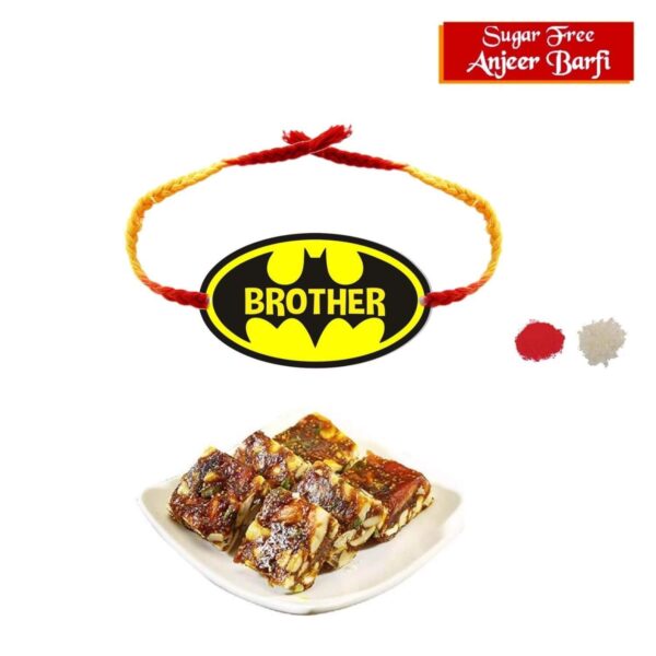 Yaya Cafe Rakhi Sweets Gift Combo for Brother Batman Brother Printed Rakhi, Anjeer Barfi- 1 Kg Raksha Bandhan