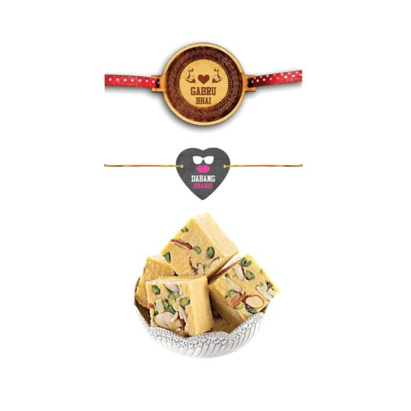 Yaya Cafe Rakhi Sweets Gift Combo for Bhaiya Bhabhi, Gabru Bhai and Dabang Bhabhi Rakhi Badam Patisa - 1 Kg Raksha Bandhan