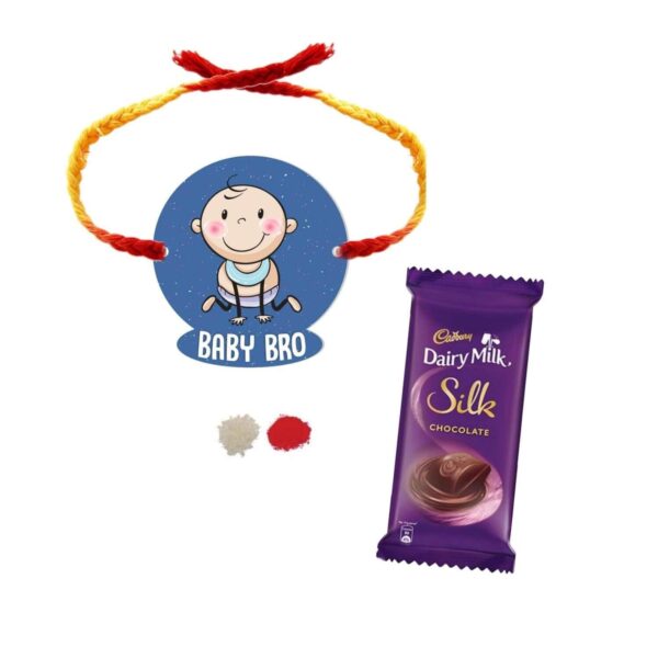 YaYa Cafe™ Rakhi Chocolates Gift Combo for Brother, Baby Bro Rakhi with 1 Dairy Milk Silk Chocolate Gift Combo Birthday