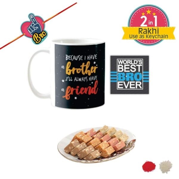 Yaya Cafe� Rakhi Sweets Gift Combo for Brother, Always Brother Friend Mug, MEWA Bites, Coaster Gift Combo of 3 Birthday