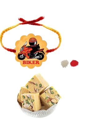 Yaya Cafe Rakhi Sweets Gift Combo for Brother Biker Bro Printed Rakhi, Badam Patisa- 1 Kg Raksha Bandhan