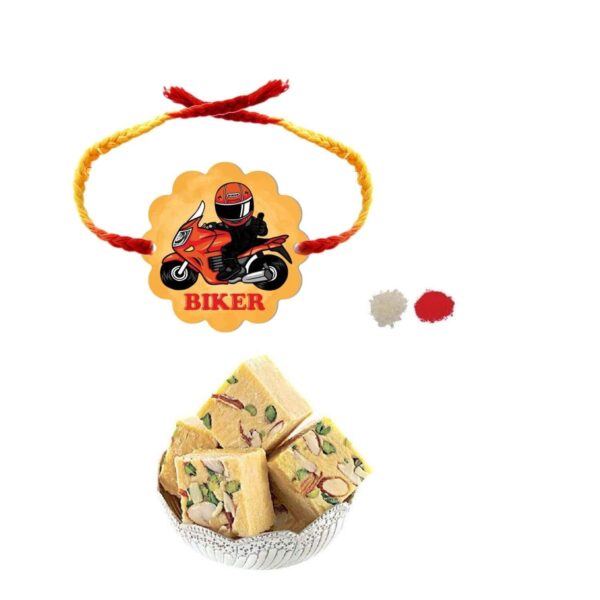 Yaya Cafe Rakhi Sweets Gift Combo for Brother Biker Bro Printed Rakhi, Badam Patisa- 1 Kg Raksha Bandhan
