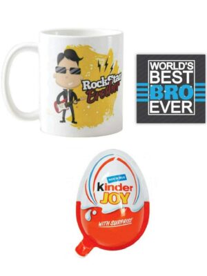 YaYa cafe Birthday Rakhi Chocolates Gift Combo for Kid Brother, Rockstar Brother Mug, Coaster, Birthday Rakhi,Cadbury Lickables,