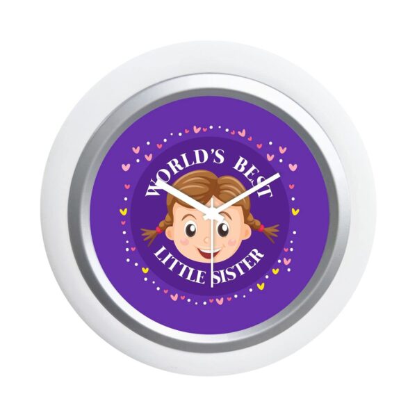 TheYaYaCafe Rakhi Gifts for Sister 6x6 Inches Round Desk Clock (White Frame, Unbreakable Flexiglass Cover, Analog) World's Best