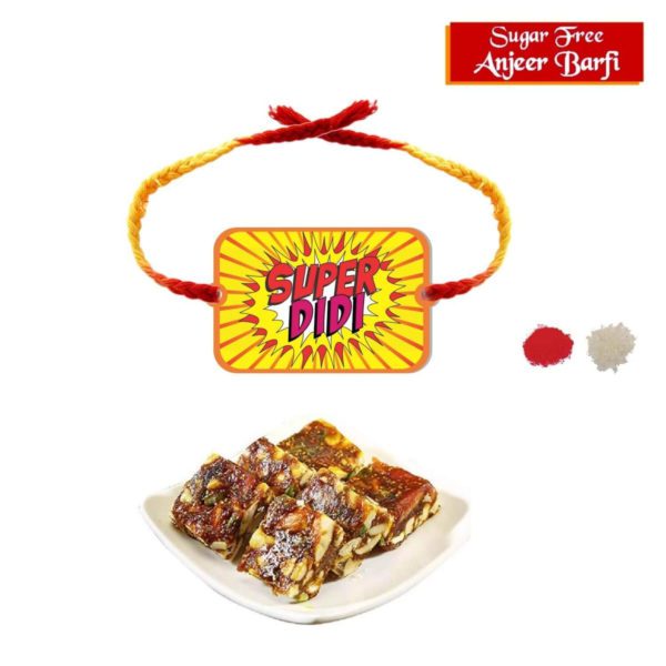 Yaya Cafe Rakhi Sweets Gift Combo for Sister Super Didi Printed Rakhi, Anjeer Barfi- 1 Kg Raksha Bandhan