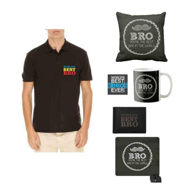 TheYaYaCafe Yaya Cafe Bhaidooj Gifts for Brother, Worlds Best Brother T-Shirt Polo, Mug, Coaster, Mouse Pad, Cushion Cover,