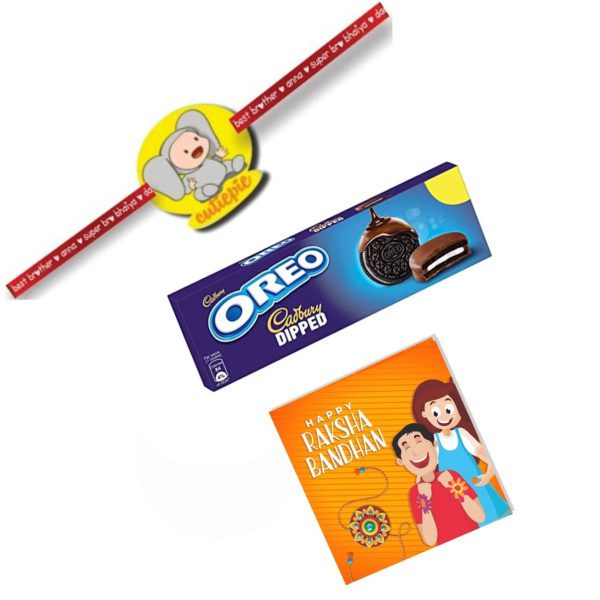 Cadbury Oreo Dipped Chocolate Gift  with Car Kids Rakhi Combo Of - 2