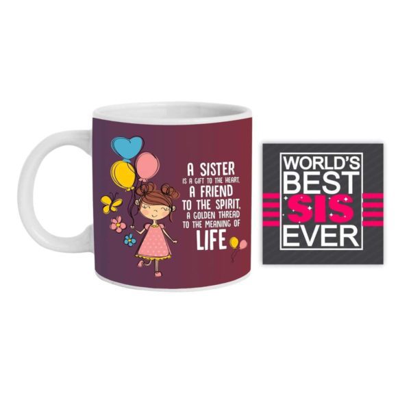 YaYa Cafe Birthday Rakhi Gift Combo for Sister is a Gift to Heart Friend for Life Mug with 5 Dairy Milk Chocolates, Coaster Set