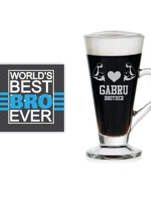 Yaya Cafe Rakhi for Brother with Gift Combo, Gabru Brother Glass Tea Cup, Rakhi, Coaster Set of 3