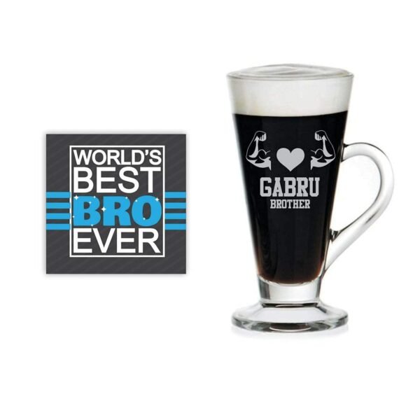 Yaya Cafe Rakhi for Brother with Gift Combo, Gabru Brother Glass Tea Cup, Rakhi, Coaster Set of 3