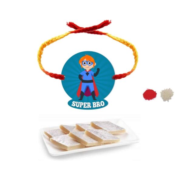 YaYa Cafe Rakhi Sweets Gift Combo for Brother Super Bro Printed Rakhi, Kaju Katli - 1 kg, Gift Combo of 2 Raksha Bandhan