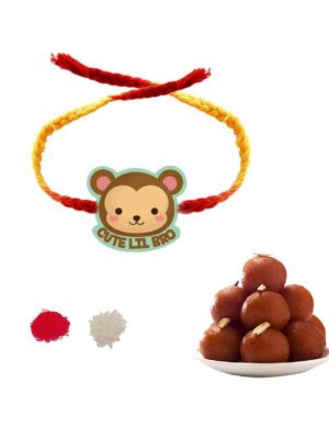 Cute Lil Bro Kids  Rakhi With Gulab Jamun Sweets Gift Combo - Pack Of 2