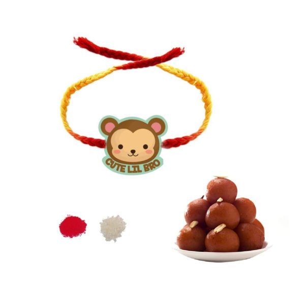 Cute Lil Bro Kids  Rakhi With Gulab Jamun Sweets Gift Combo - Pack Of 2