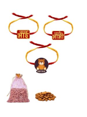 Pyara Bhai , Pyari Bhabhi & Baby Bear Family Rakhi With Almond (150gm) Combo Pack of 3