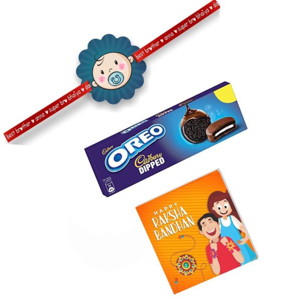 Cadbury Oreo Dipped Chocolate Gift  with Car Kids Rakhi Combo Of - 2