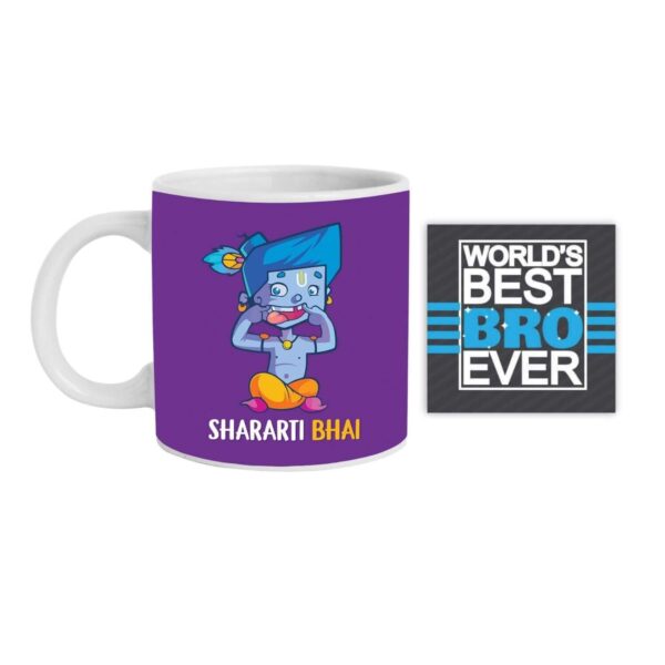 Yaya Cafe Rakhi Sweets Gift Combo for Brother , Shararti Bhai Hamper Set of 4 - Mug, Coaster, Rasgulla - 1 Kg, Printed Rakhi