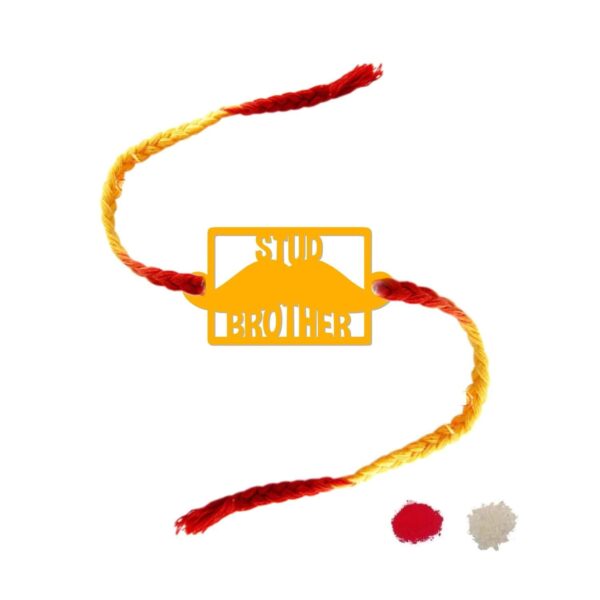 TheYaYaCafe Gabru Bhai Stud Brother Printed Rakhi with Roli-Chawal Raksha Bandhan for Brother Set of 2, Yellow, One Size