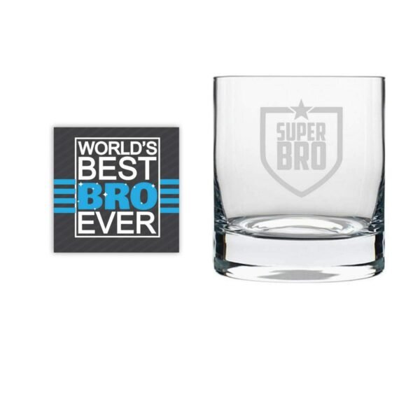 TheYaYaCafe Yaya Cafe™ Birthday Rakhi Gifts for Brother Starry Super Bro Whiskey Glass Stelvio with Coaster - 325 ML