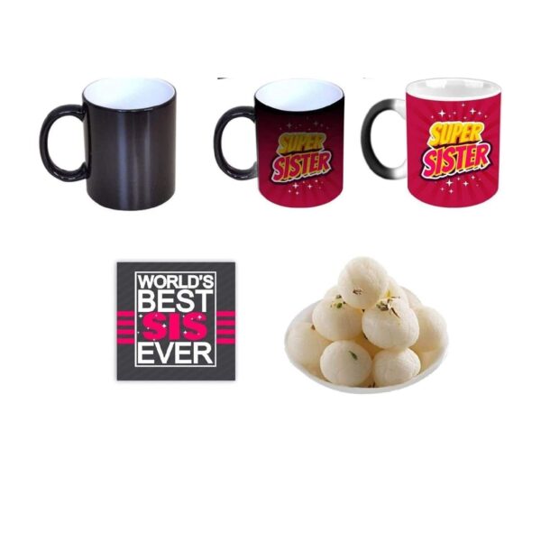 Yaya Cafe� Rakhi Sweets Gift Combo for Sister, Super Sister Mug, Rasgulla, Coaster Gift Combo of 3 Birthday