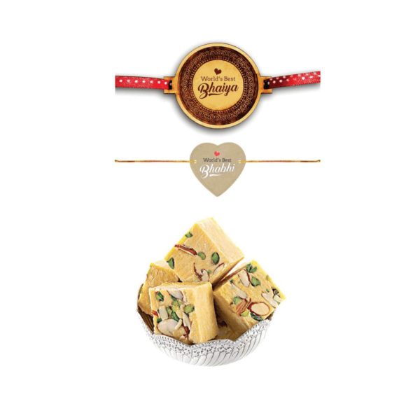 Yaya Cafe Rakhi Sweets Gift Combo for Bhaiya Bhabhi, Worlds Best Bhaiya Bhabhi Rakhi Badam Patisa - 1 Kg, Raksha Bandhan