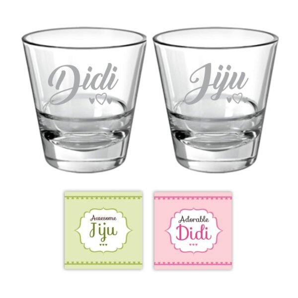 TheYaYaCafe Birthday Rakhi Gifts for Didi Jiju (Brother-in-Law) Hearts Couple Whiskey Glasses - 350 ml, Coasters Set of 4