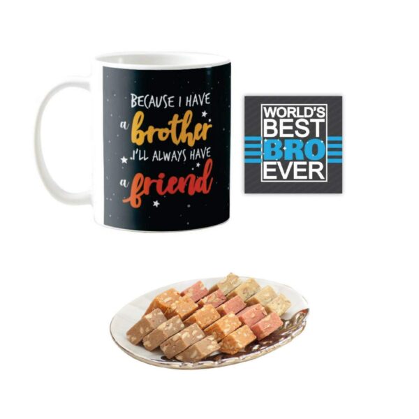 Yaya Cafe� Rakhi Sweets Gift Combo for Brother, Always Brother Friend Mug, MEWA Bites, Coaster Gift Combo of 3 Birthday