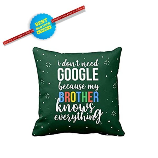 TheYaYaCafe Google Brother Printed Cotton Cushion Cover & Rakhi (24X24 inches, Green)