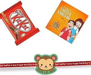 Cute Lil Bro Kids Rakhi with Kitkat Chocolate  Gift Combo pack of 2