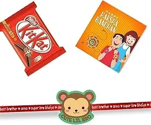 Cute Lil Bro Kids Rakhi with Kitkat Chocolate  Gift Combo pack of 2