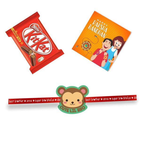 Cute Lil Bro Kids Rakhi with Kitkat Chocolate  Gift Combo pack of 2