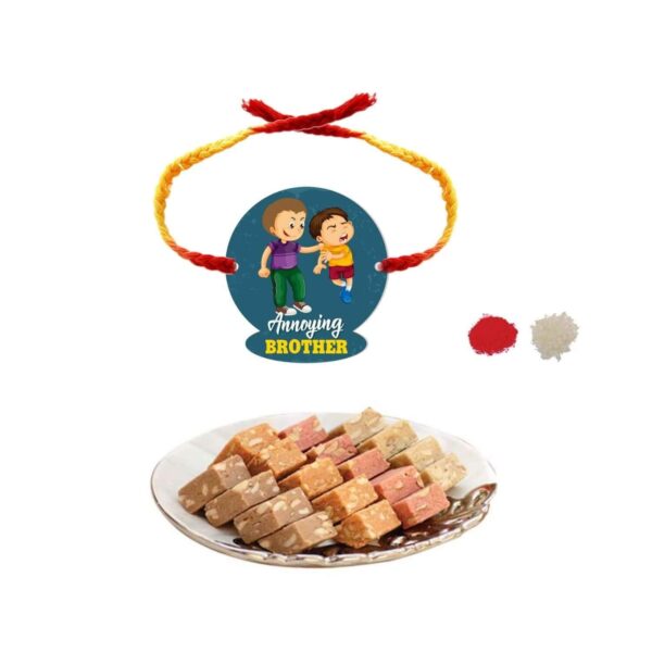 Yaya Cafe Rakhi Sweets Gift Combo for Brother Annoying Brother Printed Rakhi, MEWA Bites Burfi - 400 gm Raksha Bandhan