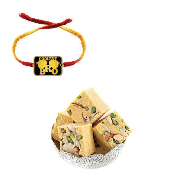 Yaya Cafe Printed Rakhi Sweets Gift Combo for Brothers, Coolest Bro Printed Rakhi, Badam Patisa - 1 Kg, Raksha Bandhan