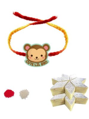 Cute Lil Bro Kids Rakhi Gift with Kaju Katli Combo of - 2