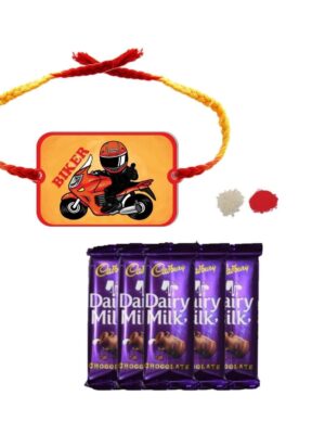 YaYa Cafe™ Rakhi Chocolates Gift Combo for Brother, Biker Bro Rakhi with 1 Dairy Milk Silk Chocolate Gift Combo Birthday