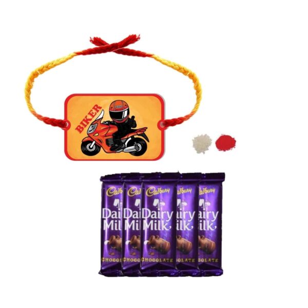 YaYa Cafe™ Rakhi Chocolates Gift Combo for Brother, Biker Bro Rakhi with 1 Dairy Milk Silk Chocolate Gift Combo Birthday