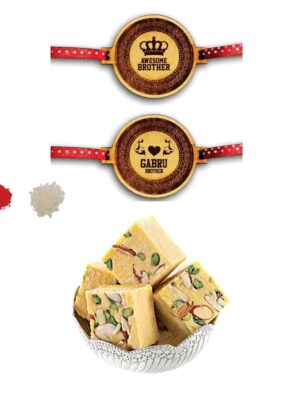 Yaya Cafe Rakhi Sweets Gift Combo for Brother, Awesome Gabru Brother Rakhi Badam Patisa - 1 Kg, Raksha Bandhan