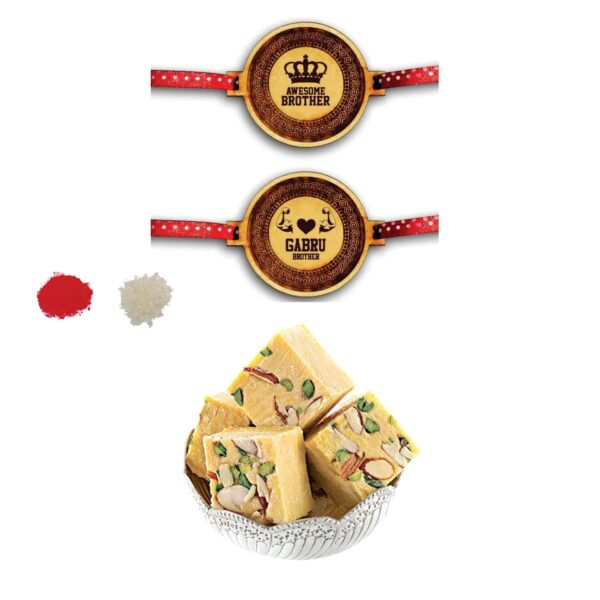Yaya Cafe Rakhi Sweets Gift Combo for Brother, Awesome Gabru Brother Rakhi Badam Patisa - 1 Kg, Raksha Bandhan