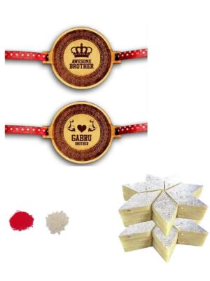 YaYa Cafe Rakhi Sweets Gift Combo for Brother Awesome Gabru Brother with 2 Rakhi,Kaju Katli - 100 gm, Gift Combo of 3 Raksha