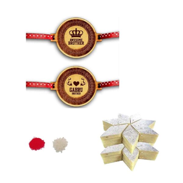 YaYa Cafe Rakhi Sweets Gift Combo for Brother Awesome Gabru Brother with 2 Rakhi,Kaju Katli - 100 gm, Gift Combo of 3 Raksha