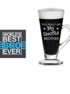 Yaya Cafe Brother, Favorite Brother Glass Tea Mug Cups, Coaster Set of 2 Birthday Rakhi Gifts (230 ml, Clear) Birthday Rakhi